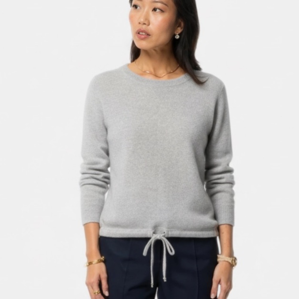VINCE. 
Cashmere Wool Blend Long Sleeve Crewneck Sweater Grey Drawstring Size XS